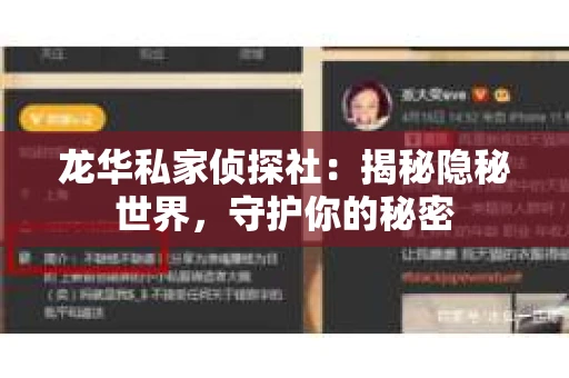 龙华私家侦探社：揭秘隐秘世界，守护你的秘密